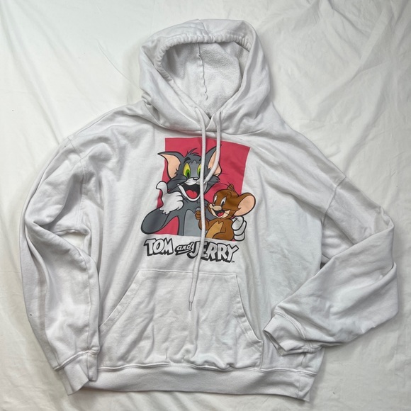 TOM & JERRY Long Sleeve Graphic Hoodie Cartoon  Print White Size L A040822 - Picture 1 of 8